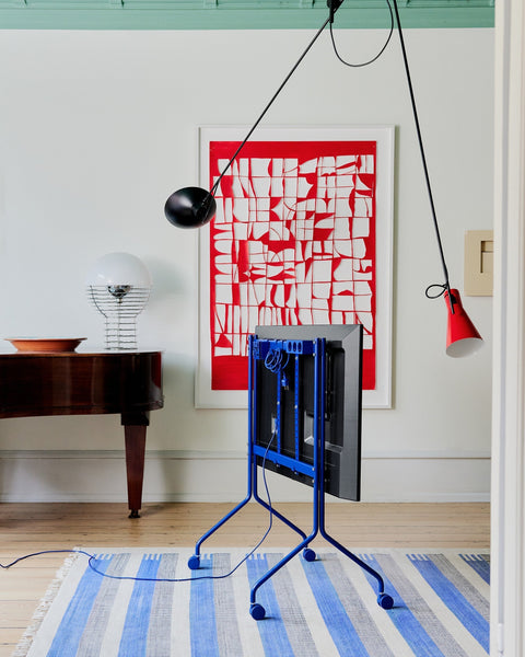 Blue Pedestal Moon TV Stand, Danish Design 