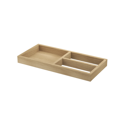 String Furniture Pira Organiser in white oak, 26.1 inch solid wood shelf organiser with compartments, white background packshot