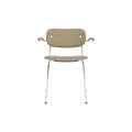 Audo Copenhagen Co Dining Chair, With Arms, Fully Upholstered in Chrome and Natural Oak with Audo Bouclé 02, packshot on white