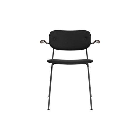 Audo Copenhagen Co Dining Chair, With Arms, Fully Upholstered in Black Steel and Dark Stained Oak with Sierra 1001, packshot on white