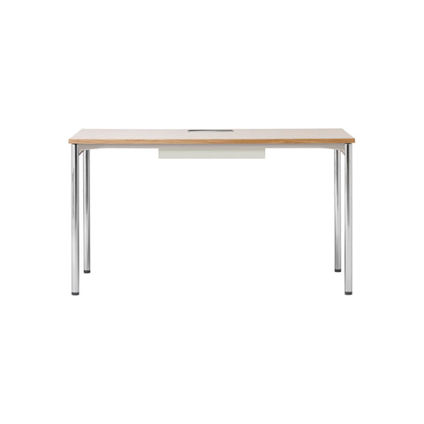 Audo Copenhagen Co Table, Management 55"L x 27.5"D in Chrome and Creme Laminate, packshot on white