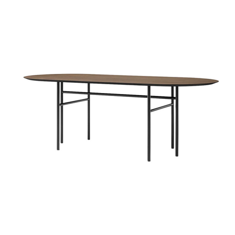Audo Copenhagen Snaregade Dining Table, Oval in Dark Stained Oak, packshot on white