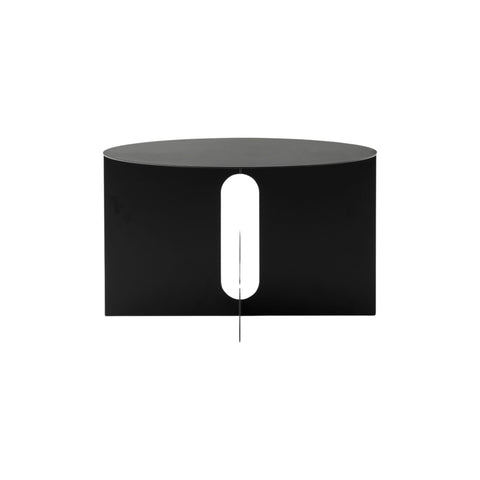 Audo Copenhagen Androgyne Side Table, Wide with Black Metal base and Black Metal top, packshot on white