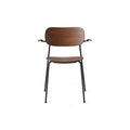 Audo Copenhagen Co Dining Chair, Non-Upholstered, Black Steel with Armrest in Dark Stained Oak, packshot on white