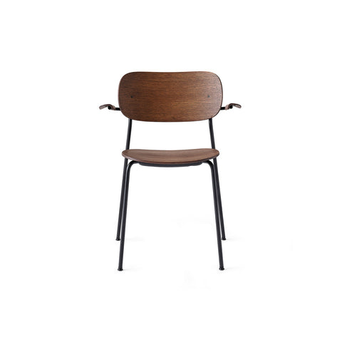 Audo Copenhagen Co Dining Chair, Non-Upholstered, Black Steel with Armrest in Dark Stained Oak, packshot on white