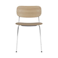 Audo Copenhagen Co Dining Chair, Without Arms, Partially Upholstered in Chrome and Natural Oak with Sierra 1611, packshot on white