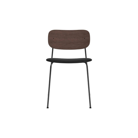 Audo Copenhagen Co Dining Chair, Without Arms, Partially Upholstered in Chrome and Dark Stained Oak with Sierra 1001, packshot on white