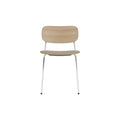 Audo Copenhagen Co Dining Chair, Without Arms, Partially Upholstered in Chrome and Natural Oak with Audo Bouclé 02, packshot on white