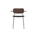Audo Copenhagen Co Dining Chair, With Arms, Partially Upholstered in Black Steel and Dark Stained Oak with Sierra 1001, packshot on white