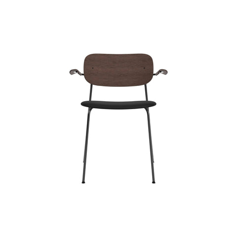 Audo Copenhagen Co Dining Chair, With Arms, Partially Upholstered in Black Steel and Dark Stained Oak with Sierra 1001, packshot on white