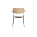 Audo Copenhagen Co Dining Chair, Non-Upholstered, Chrome with Armrest in Natural Oak, packshot on white