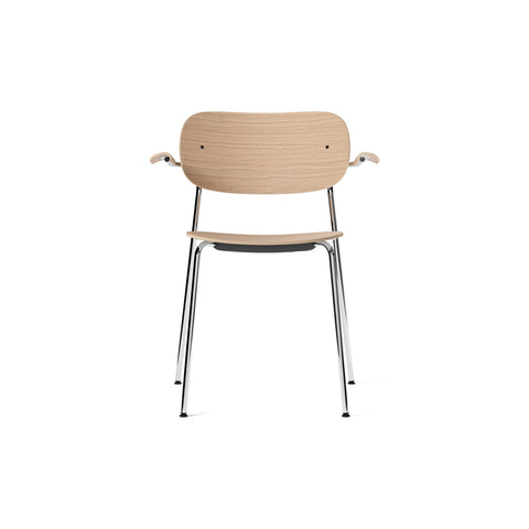 Audo Copenhagen Co Dining Chair, Non-Upholstered, Chrome with Armrest in Natural Oak, packshot on white
