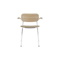 Audo Copenhagen Co Dining Chair, With Arms, Partially Upholstered in Chrome and Natural Oak with Audo Bouclé 02, packshot on white
