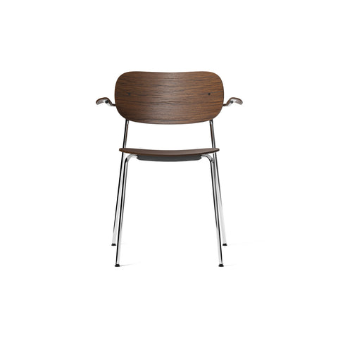 Audo Copenhagen Co Dining Chair, Non-Upholstered, Chrome with Armrest in Dark Stained Oak, packshot on white