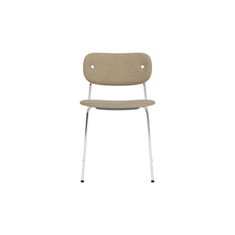 Audo Copenhagen Co Dining Chair, Without Arms, Fully Upholstered in Chrome with Audo Bouclé 02, packshot on white