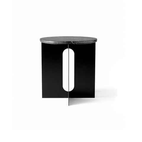 Audo Copenhagen Androgyne Side Table, 16.5" with Black Metal base and Nero Marquina Marble top, packshot on white