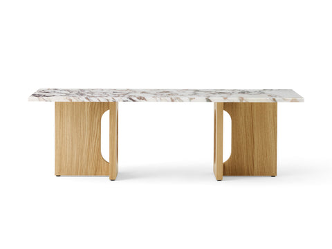 andryogyne lounge table with natural oak base and calcatta marble top designed by Danielle Siggerud for audo copenhagen