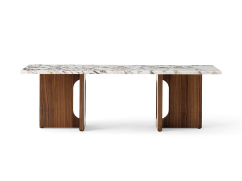 andryogyne lounge table with walnut wood base and calacatta marble top designed by Danielle Siggerud for audo copenhagen