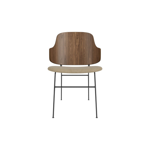 Audo Copenhagen The Penguin Dining Chair in Walnut with Audo Bouclé 02 seat, packshot on white