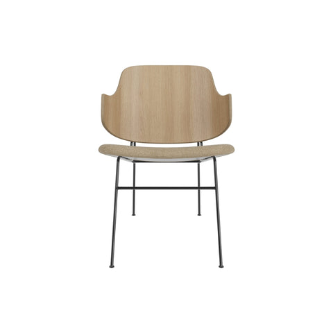 Audo Copenhagen The Penguin Lounge Chair in Natural Oak with Audo Bouclé 02 seat, packshot on white