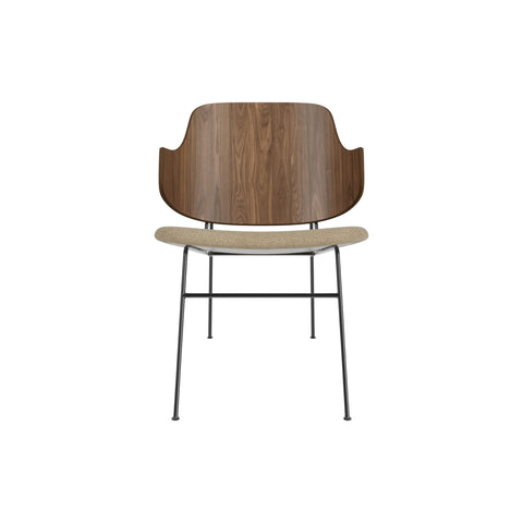 Audo Copenhagen The Penguin Lounge Chair in Walnut with Audo Bouclé 02 seat, packshot on white