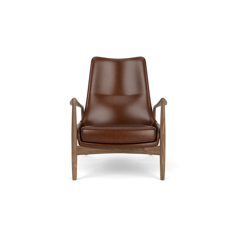 Audo Copenhagen Seal Lounge Chair, High Back in Walnut with Aida 0329, packshot on white