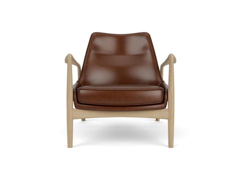 seal lounge chair in brown Dakar 0329 leather and natural oak frame designed by ib Kofod-Larsen Larsen for audo copenhagen