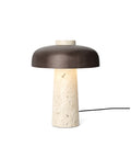 scandinavian reverse table lamp with travertine and brushed brass designed by Aleksandar Lazic for audo copenhagen