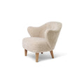 Audo Copenhagen Ingeborg Lounge Chair in Natural Oak with Sheepskin Moonlight, packshot on white