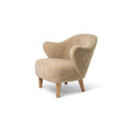 Audo Copenhagen Ingeborg Lounge Chair in Natural Oak with Sheepskin Honey, packshot on white