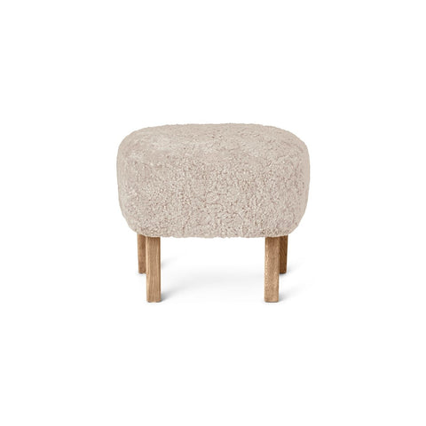 Audo Copenhagen Ingeborg Ottoman in Natural Oak with Sheepskin Moonlight, packshot on white