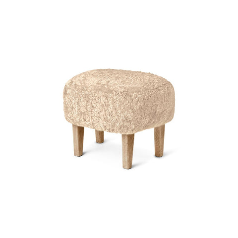 Audo Copenhagen Ingeborg Ottoman in Natural Oak with Sheepskin Honey, packshot on white