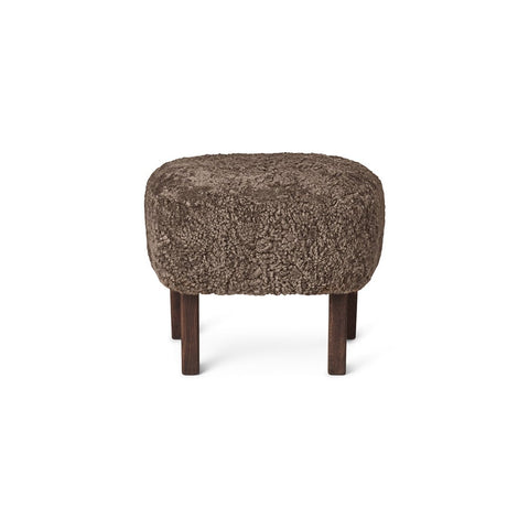Audo Copenhagen Ingeborg Ottoman in Dark Stained Oak with Sheepskin Sahara, packshot on white