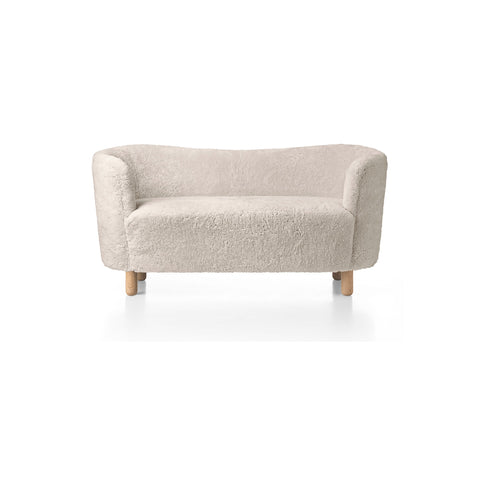 Audo Copenhagen Mingle Sofa, Sheepskin in Natural Oak with Sheepskin Moonlight, packshot on white