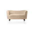 Audo Copenhagen Mingle Sofa, Sheepskin in Dark Stained Oak with Sheepskin Honey, packshot on white