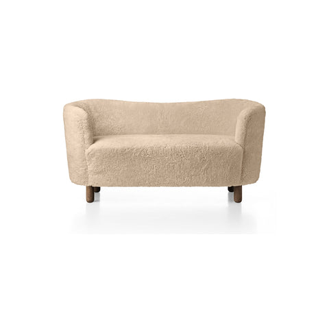 Audo Copenhagen Mingle Sofa, Sheepskin in Dark Stained Oak with Sheepskin Honey, packshot on white