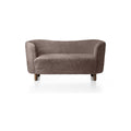 Audo Copenhagen Mingle Sofa, Sheepskin in Dark Stained Oak with Sheepskin Sahara, packshot on white