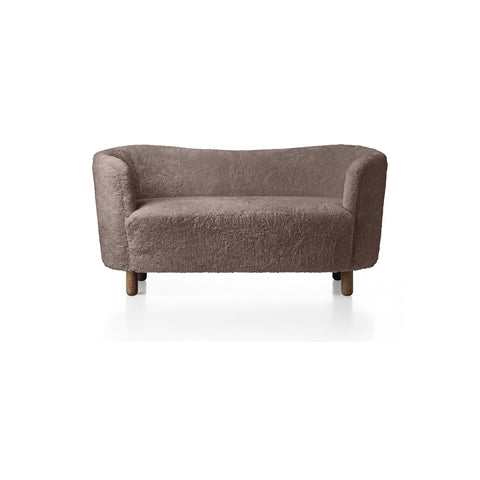 Audo Copenhagen Mingle Sofa, Sheepskin in Dark Stained Oak with Sheepskin Sahara, packshot on white
