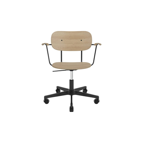 Audo Copenhagen Co Task Chair, Non-Upholstered, With Armrests in Natural Oak and Black Aluminum, packshot on white