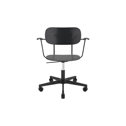 Audo Copenhagen Co Task Chair, Non-Upholstered, With Armrests in Black Oak and Black Aluminum, packshot on white