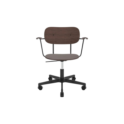 Audo Copenhagen Co Task Chair, Non-Upholstered, With Armrests in Dark Stained Oak and Black Aluminum, packshot on white