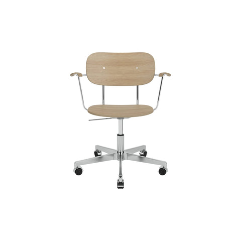 Audo Copenhagen Co Task Chair, Non-Upholstered, With Armrests in Natural Oak and Polished Aluminum, packshot on white