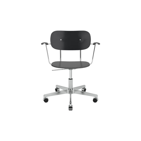 Audo Copenhagen Co Task Chair, Non-Upholstered, With Armrests in Black Oak and Polished Aluminum, packshot on white
