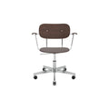 Audo Copenhagen Co Task Chair, Non-Upholstered, With Armrests in Dark Stained Oak and Polished Aluminum, packshot on white