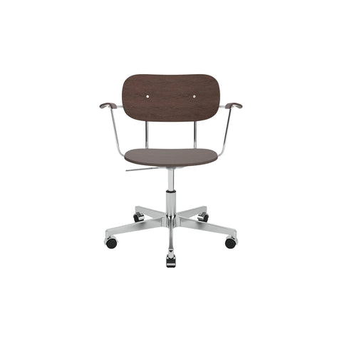 Audo Copenhagen Co Task Chair, Non-Upholstered, With Armrests in Dark Stained Oak and Polished Aluminum, packshot on white