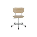 Audo Copenhagen Co Task Chair, Upholstered Seat, Without Arms in Polished Aluminum and Natural Oak with Audo Bouclé 02, packshot on white