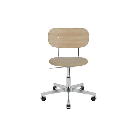 Audo Copenhagen Co Task Chair, Upholstered Seat, Without Arms in Polished Aluminum and Natural Oak with Audo Bouclé 02, packshot on white