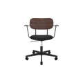 Audo Copenhagen Co Task Chair, Upholstered Seat, With Arms in Black Aluminum and Dark Stained Oak with Sierra 1001, packshot on white