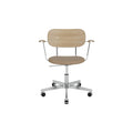 Audo Copenhagen Co Task Chair, Upholstered Seat, With Arms in Polished Aluminum and Natural Oak with Sierra 1611, packshot on white