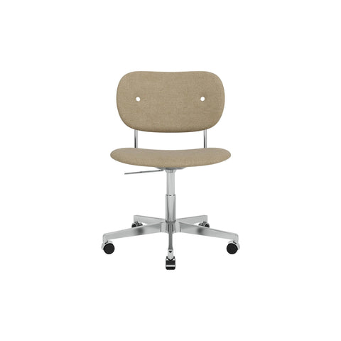 Audo Copenhagen Co Task Chair, Fully Upholstered, Without Arms in Polished Aluminum with Audo Bouclé 02, packshot on white